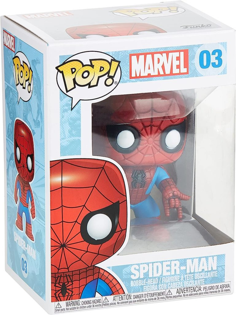 Eine Marvel Spider-Man Funko Pop-Figur in ihrer Originalverpackung.