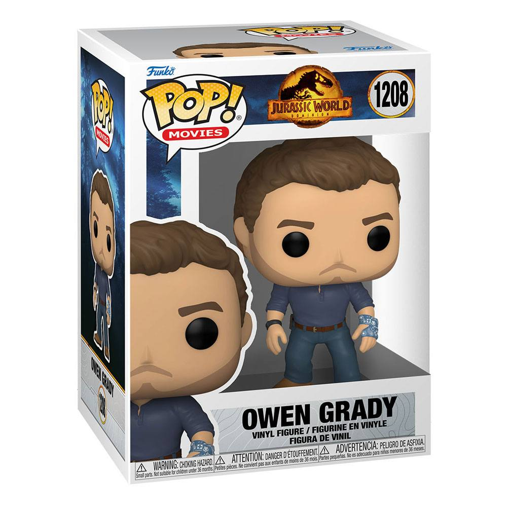 Figura de vinilo Funko Pop! de Owen Grady de Jurassic World Dominion, número 1208, en su caja.