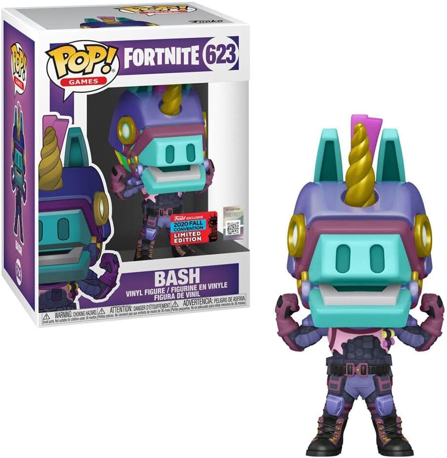 Fortnite Bash Pop! Vinyl-Figur in Box und stehend davor.