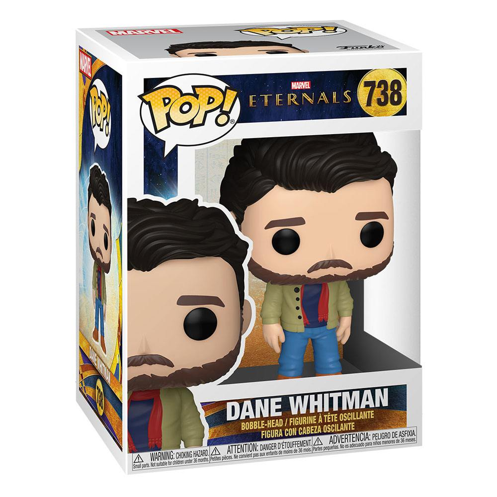 Caja Funko Pop de Dane Whitman de Marvel Eternals con una figura de vinilo con pelo oscuro y barba.