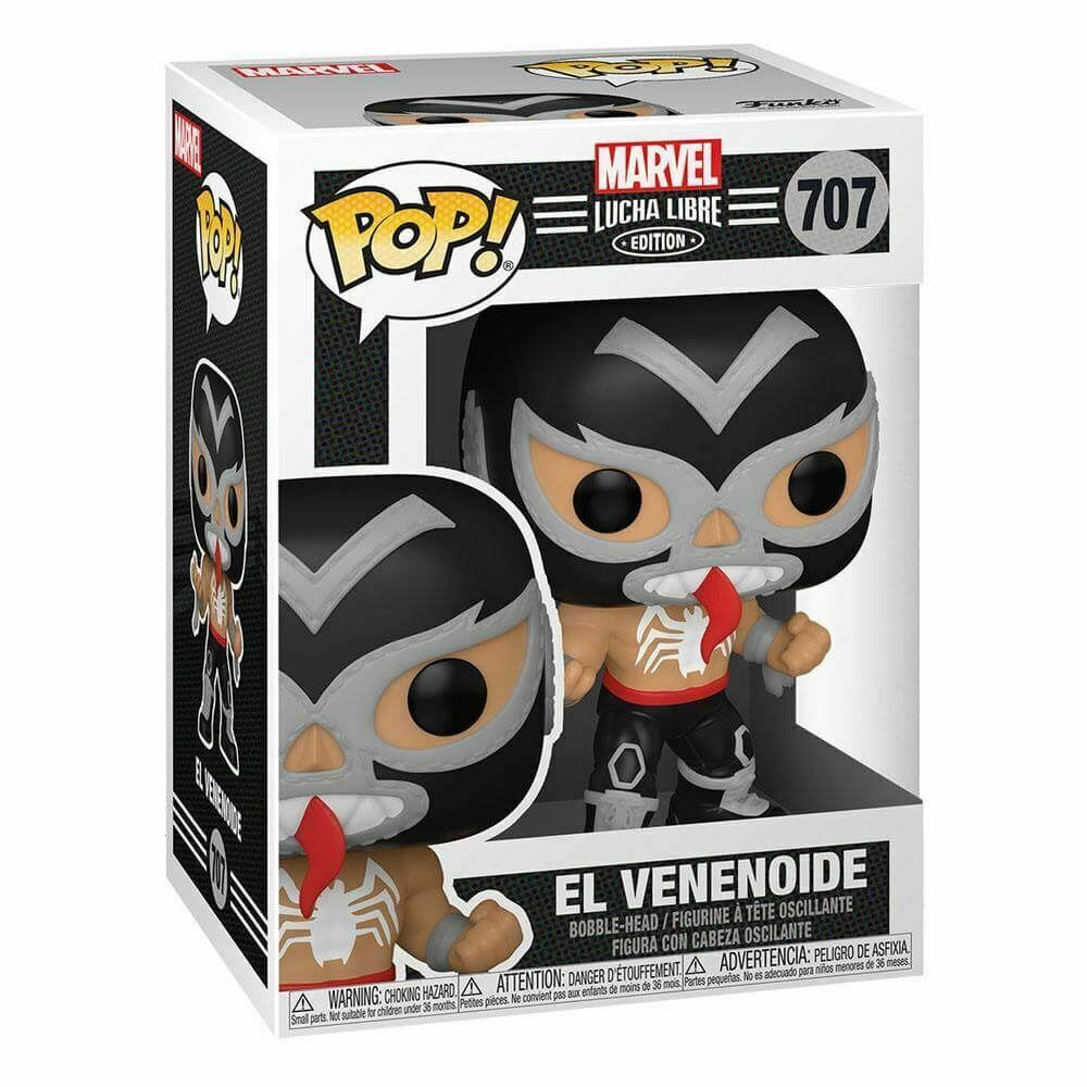 Marvel Lucha Libre Edition Pop!-Figur von El Venenoide in ihrer Verpackung.