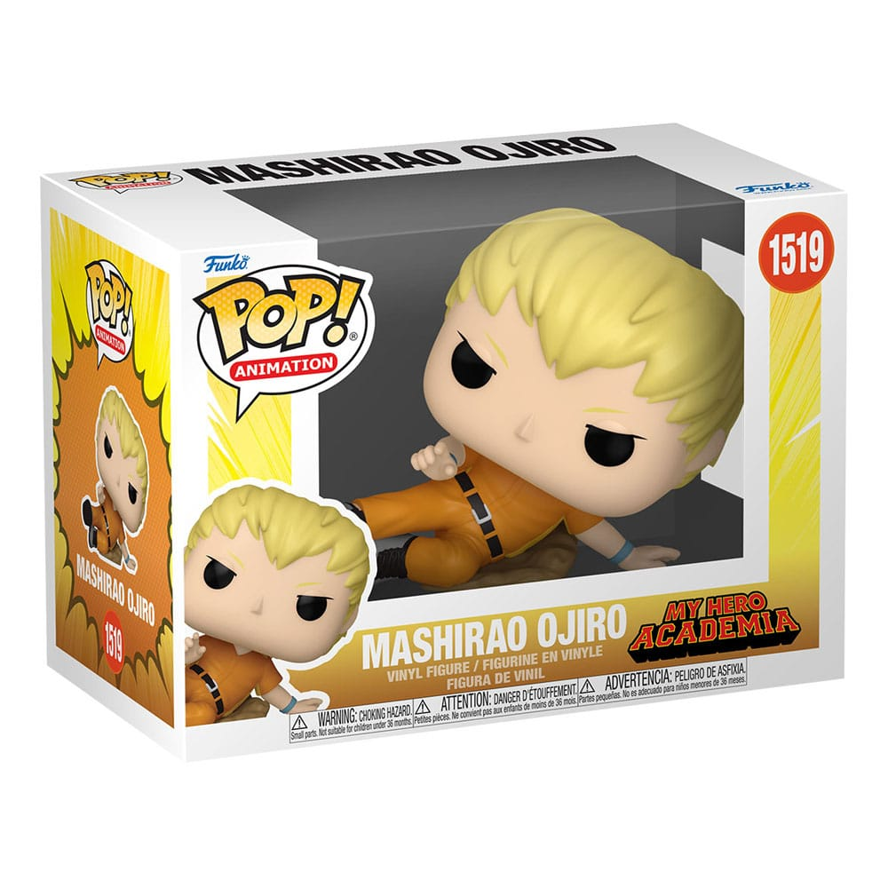 Funko Pop de Mashirao Ojiro en caja con cabello rubio y traje naranja.