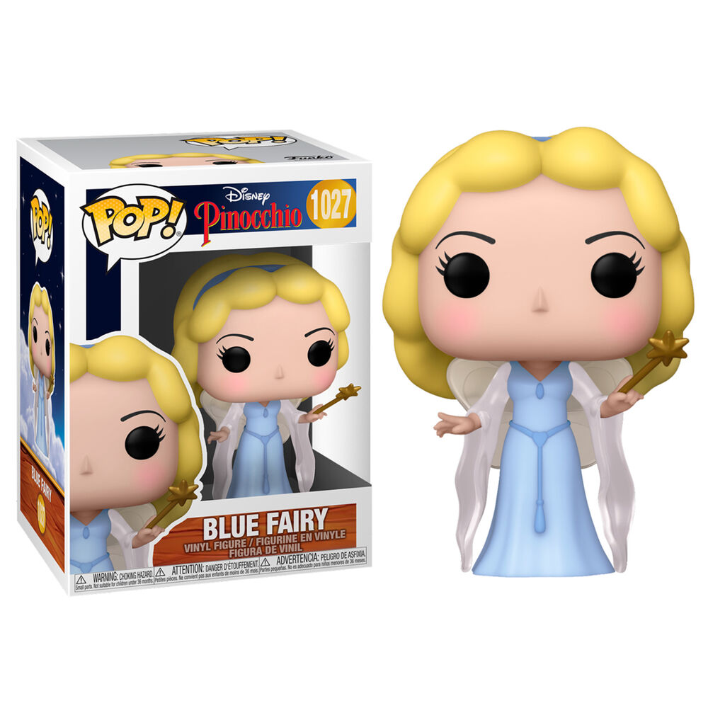 Figura de vinilo Funko Pop Blue Fairy de Pinocchio junto a su caja etiquetada.