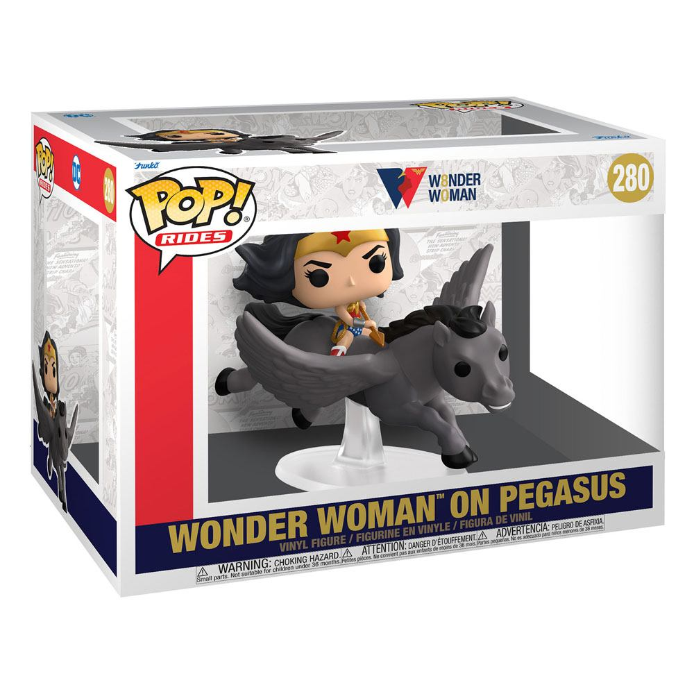 Funko Pop Rides-Sammelfigur von Wonder Woman auf Pegasus in ungeöffneter Originalverpackung.
