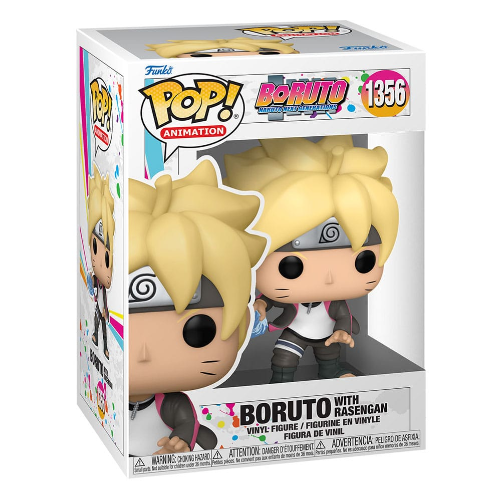 Boruto Funko Pop Vinylfigur in einer bunten Sammlerbox mit der Aufschrift Boruto mit Rasengan.