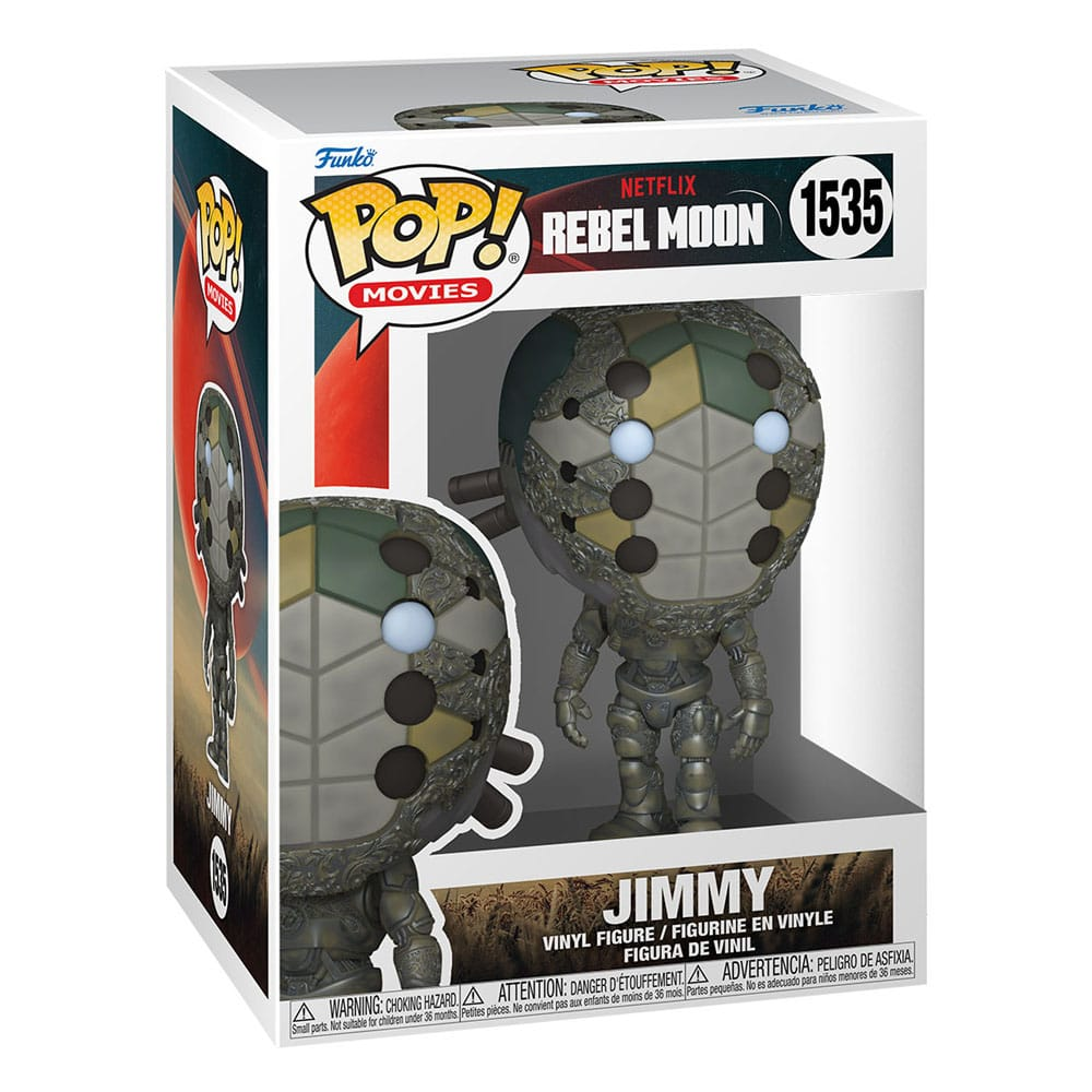 Figura de vinilo Funko Pop número 1535 de Jimmy de Rebel Moon en su caja.