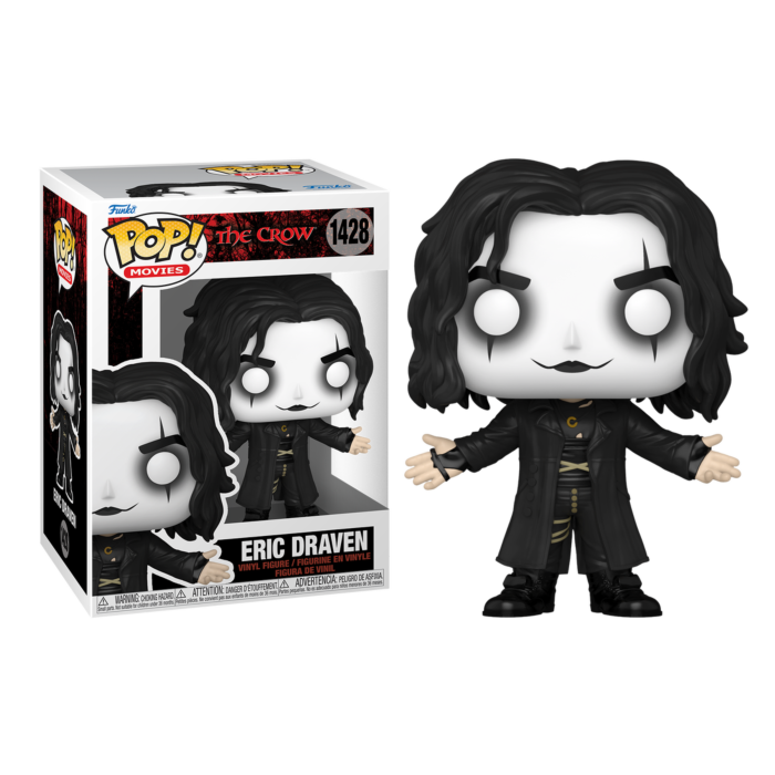 Figura de vinilo Funko Pop de Eric Draven con maquillaje blanco y abrigo negro.