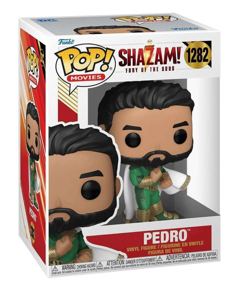 Funko Pop! Vinylfigur von Pedro aus Shazam! Fury of the Gods in der Verpackung.