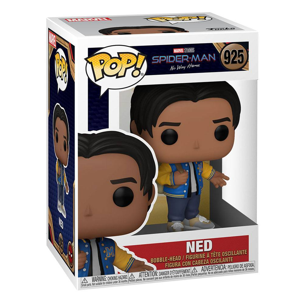 Figura Funko Pop de Ned de Marvel Spider-Man No Way Home en una caja de coleccionista.