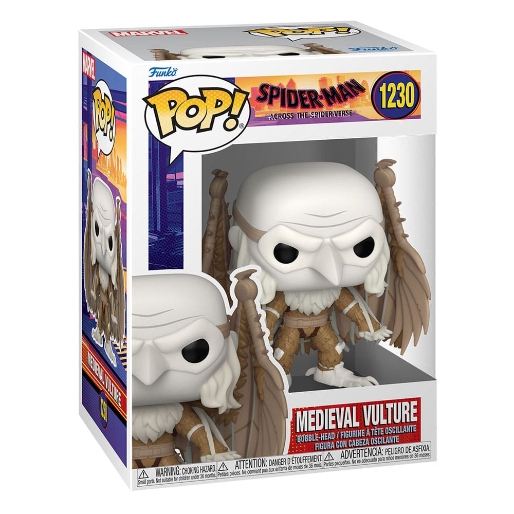 Funko Pop Figur von Medieval Vulture in seiner Box aus Spider-Man: Across the Spider-Verse.