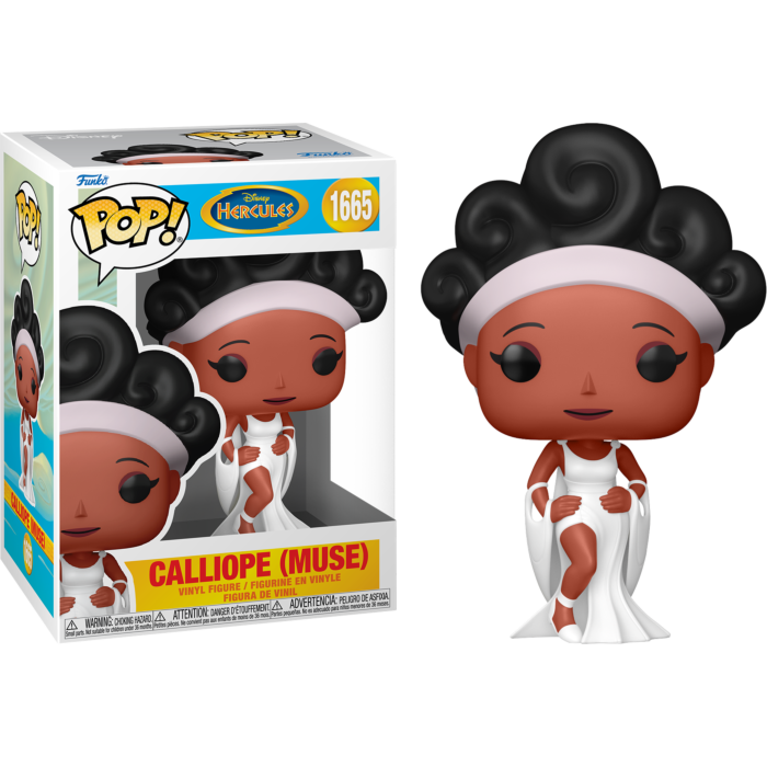 Figurine en vinyle Calliope Funko Pop de Disney Hercule à côté de sa boîte.
