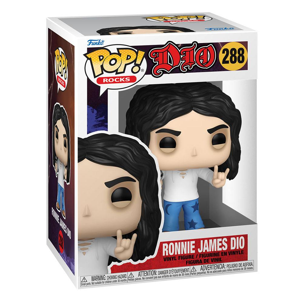 Funko Pop Rocks Figur von Ronnie James Dio in der ungeöffneten Box mit rockenden Händen.