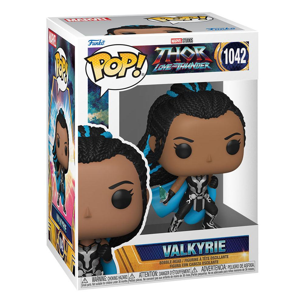Marvels Thor Love and Thunder Valkyrie Funko Pop Figur in einer ungeöffneten Sammlerbox.