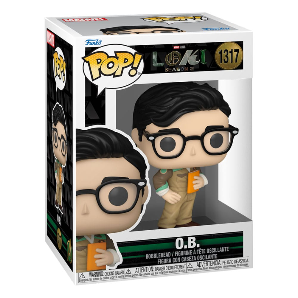 Figura Funko Pop O.B. de Loki Temporada 2 en caja de coleccionista con cabeza grande y gafas.