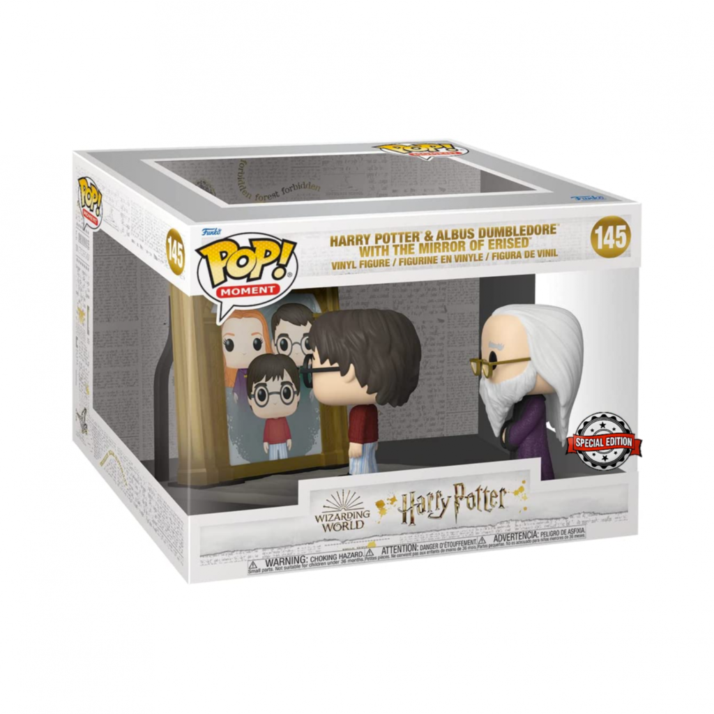 Harry-Potter-Pop-Figur mit Albus Dumbledore vor dem Spiegel Nerhegeb in Box.