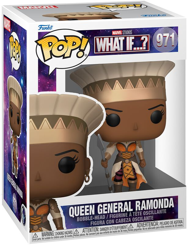 Funko Pop! Figur von Queen General Ramonda aus What If...?, in ihrer Originalverpackung.