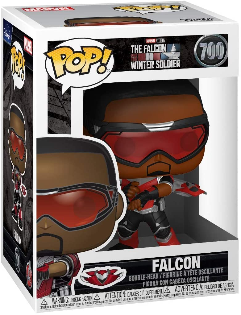 Figura Funko Pop di Falcon da Marvel Studios The Falcon and the Winter Soldier in scatola.