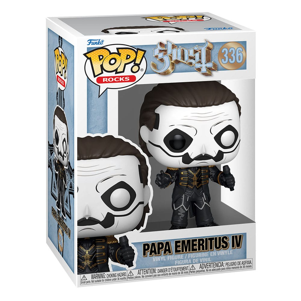 Figura de vinilo Funko Pop Rocks de Papa Emeritus IV de Ghost en su caja.