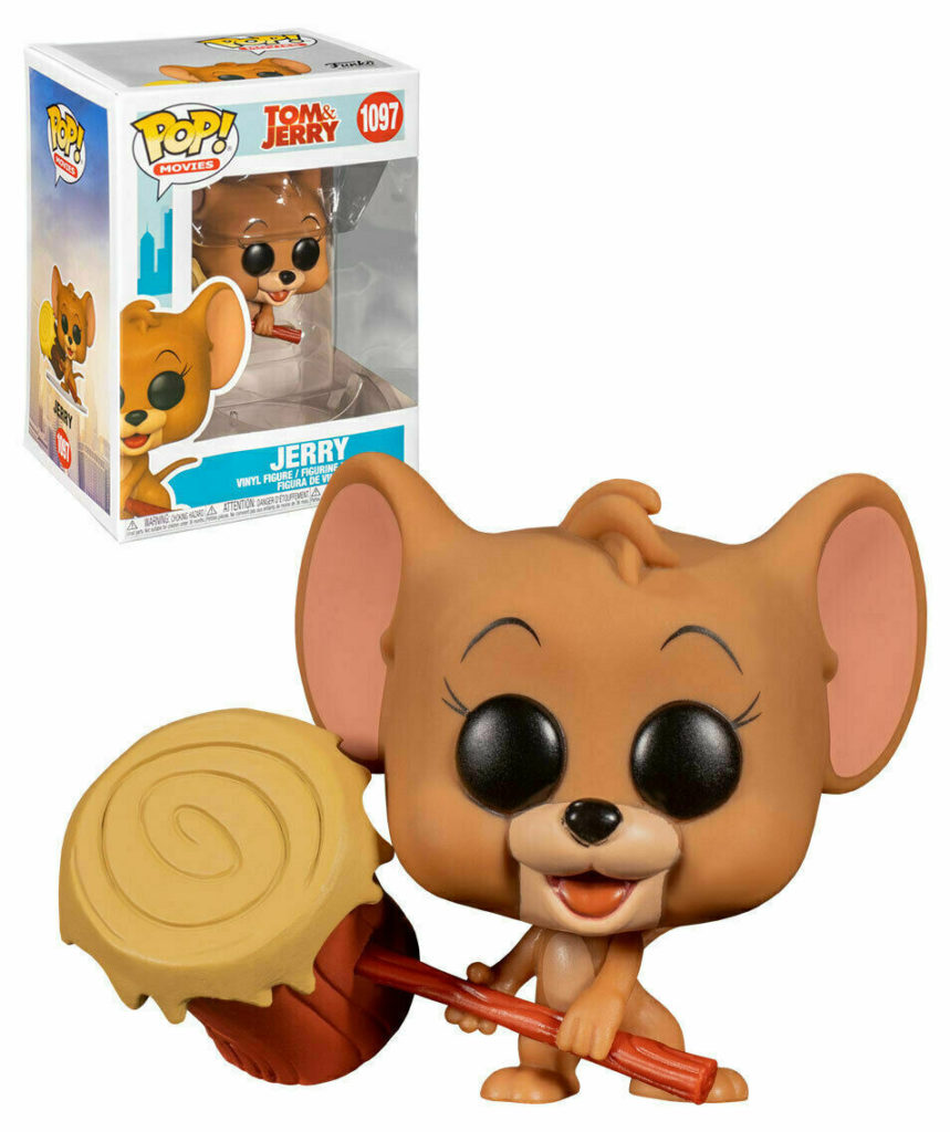 Funko Pop Jerry Vinyl-Figur aus Tom und Jerry mit Hammer, gezeigt mit Verpackung.