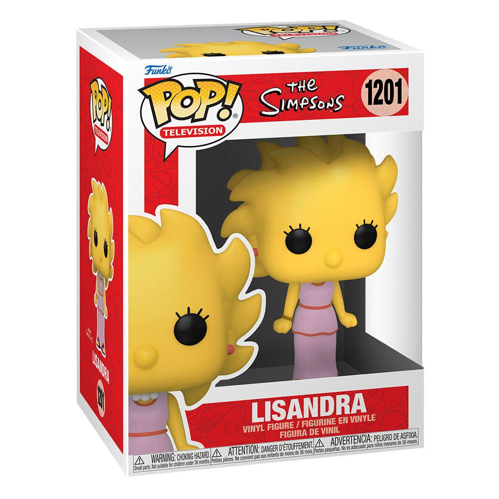 Una caja Funko Pop con una figura de vinilo amarilla de Lisa Simpson llamada Lisandra.