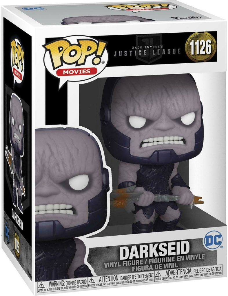 Eine Pop! Vinylfigur von Darkseid aus Justice League in ihrer Verpackung.