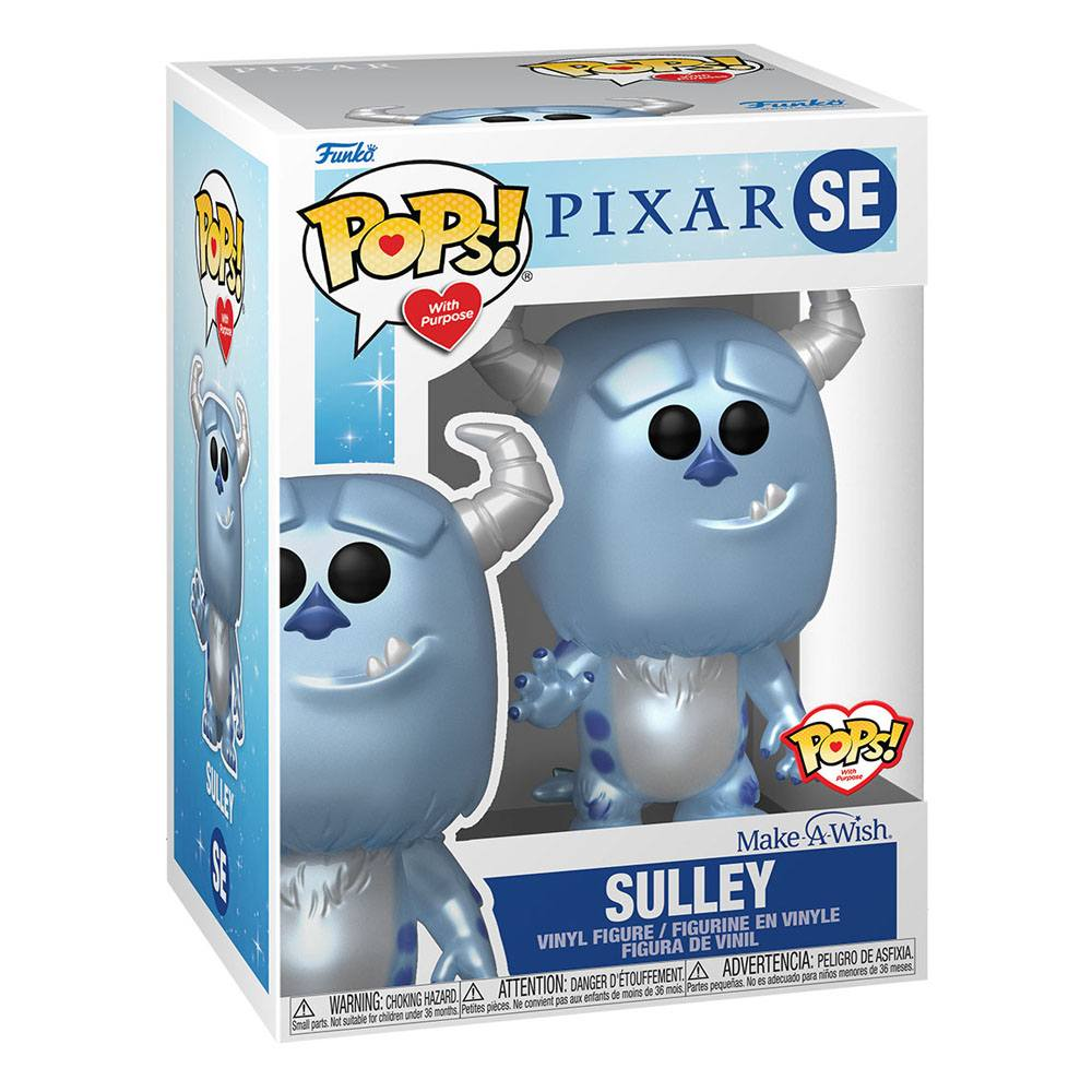 Funko Pop! Sulley Vinyl-Figur aus Pixar SE Make-A-Wish in Originalverpackung mit blauer Fellstruktur und Hörnern.