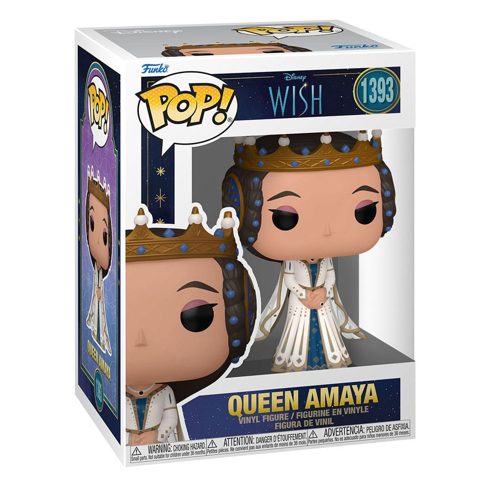 Figura de vinilo Funko Pop de la reina Amaya de Wish de Disney en su caja decorada.