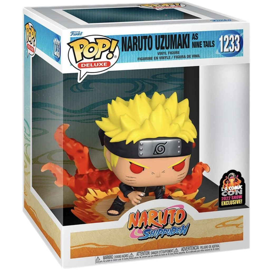 Funko Pop Deluxe Figur von Naruto Uzumaki als Nine Tails in einer Sammlerbox mit exklusivem Con-Aufkleber.