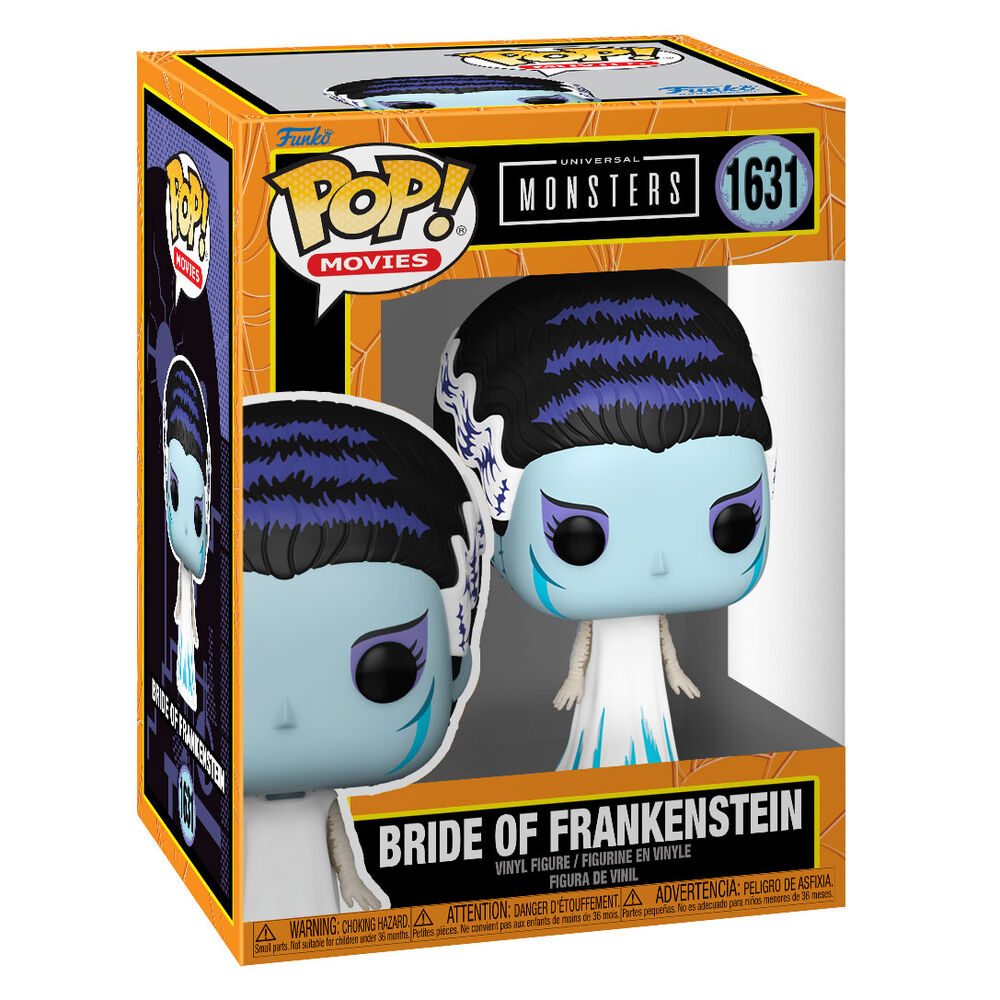 Funko Pop Braut von Frankenstein Vinylfigur in ihrer originalen orangefarbenen Box.