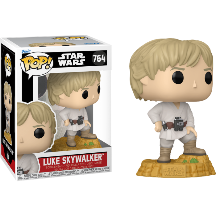 Figurka winylowa Funko Pop Luke Skywalker z pudełkiem na czarnym tle.