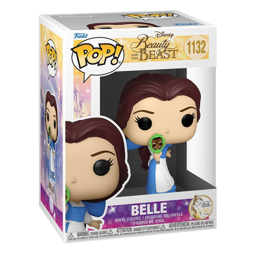 Funko Pop Vinyl Figur von Belle aus Die Schöne und das Biest in einer bunten Sammlerbox.