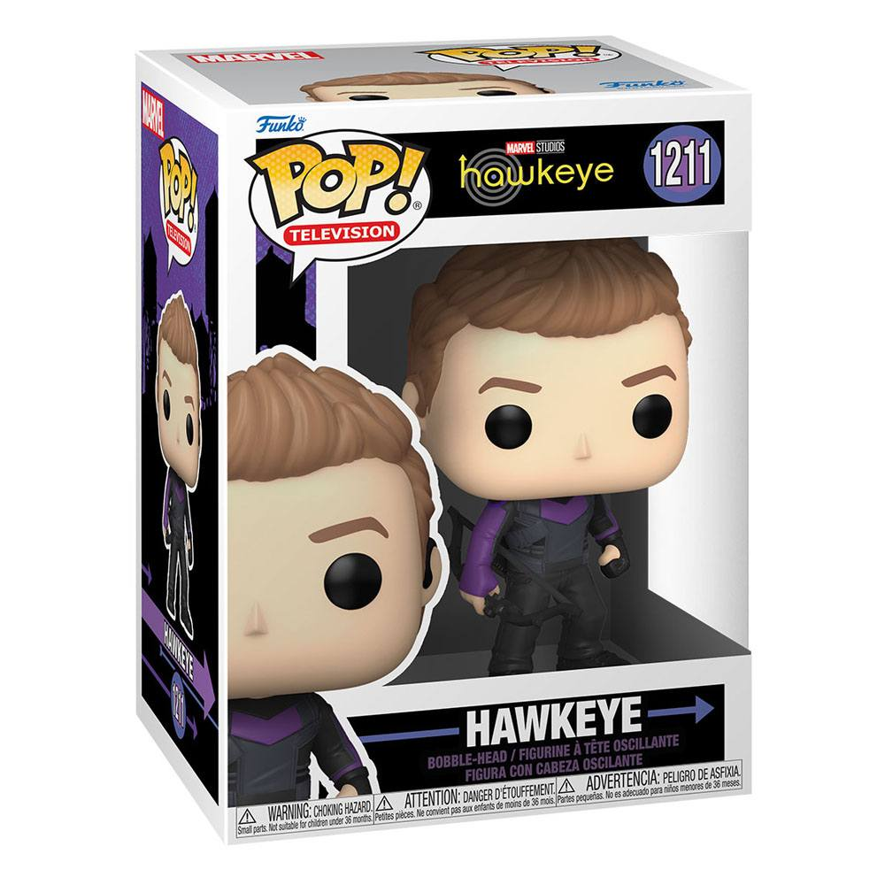 Una figura Funko Pop di Hawkeye nella sua confezione originale con marchio Marvel e numero 1211.