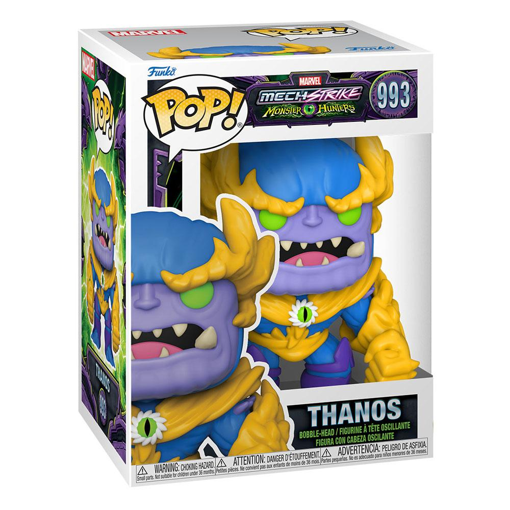 Marvel Thanos Funko Pop Figur in einer Box mit Mech Strike Monster Hunters Branding.
