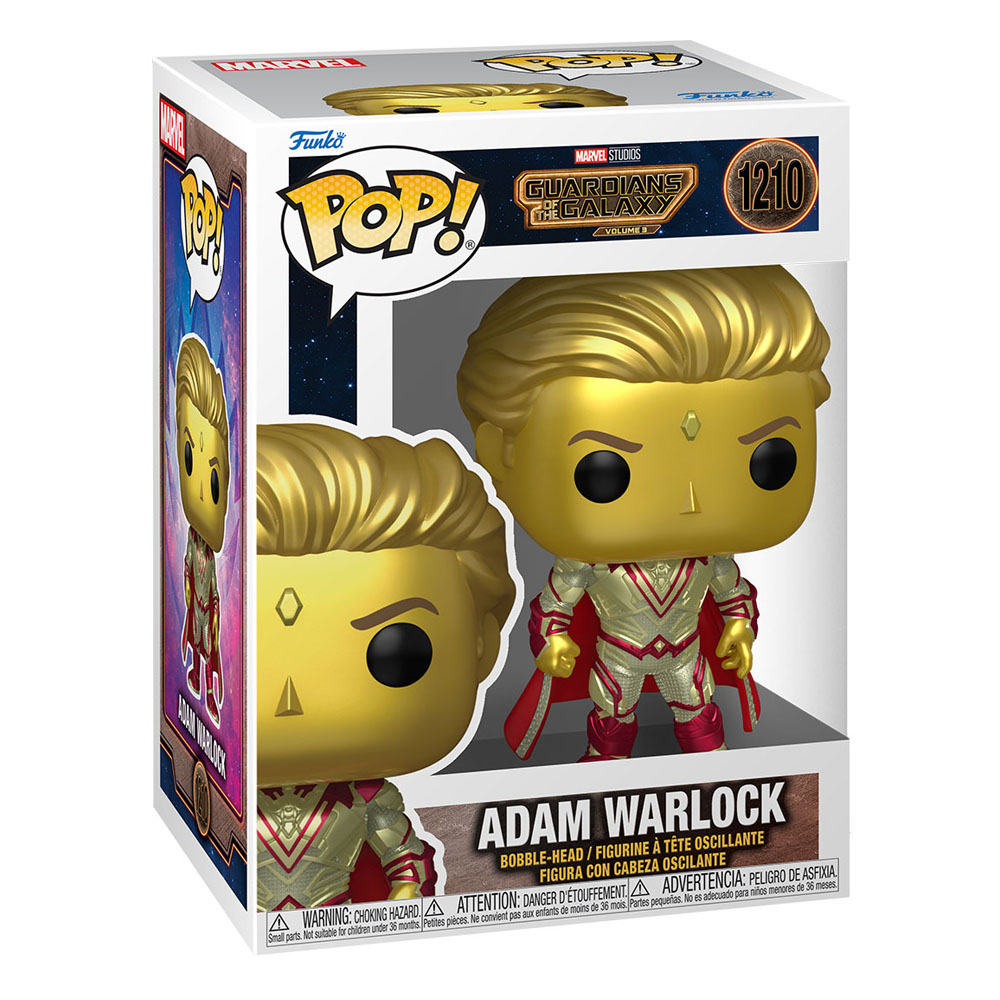 Action figure Funko Pop di Adam Warlock nella confezione originale di Guardiani della Galassia Vol. 3.