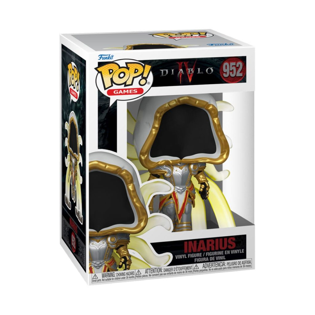 Figurka Funko Pop Inariusa w biało-złotej zbroi ze skrzydłami w oryginalnym pudełku.