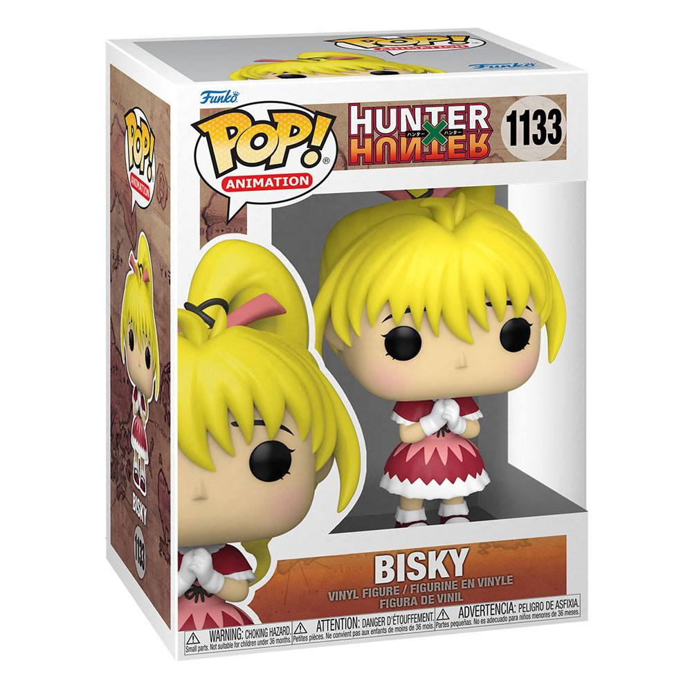 Eine Funko Pop Figur von Bisky aus Hunter x Hunter in einer Sammlerbox.