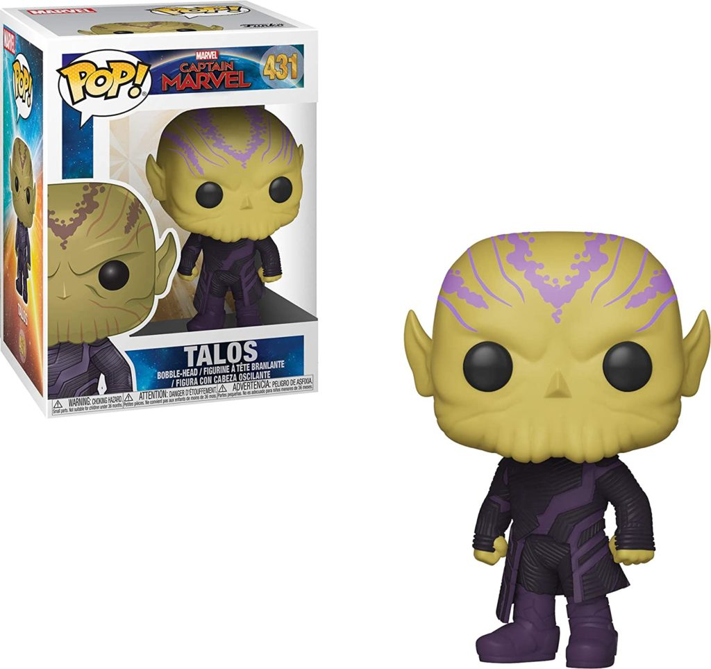 Figura Funko Pop di Talos da Captain Marvel con scatola.