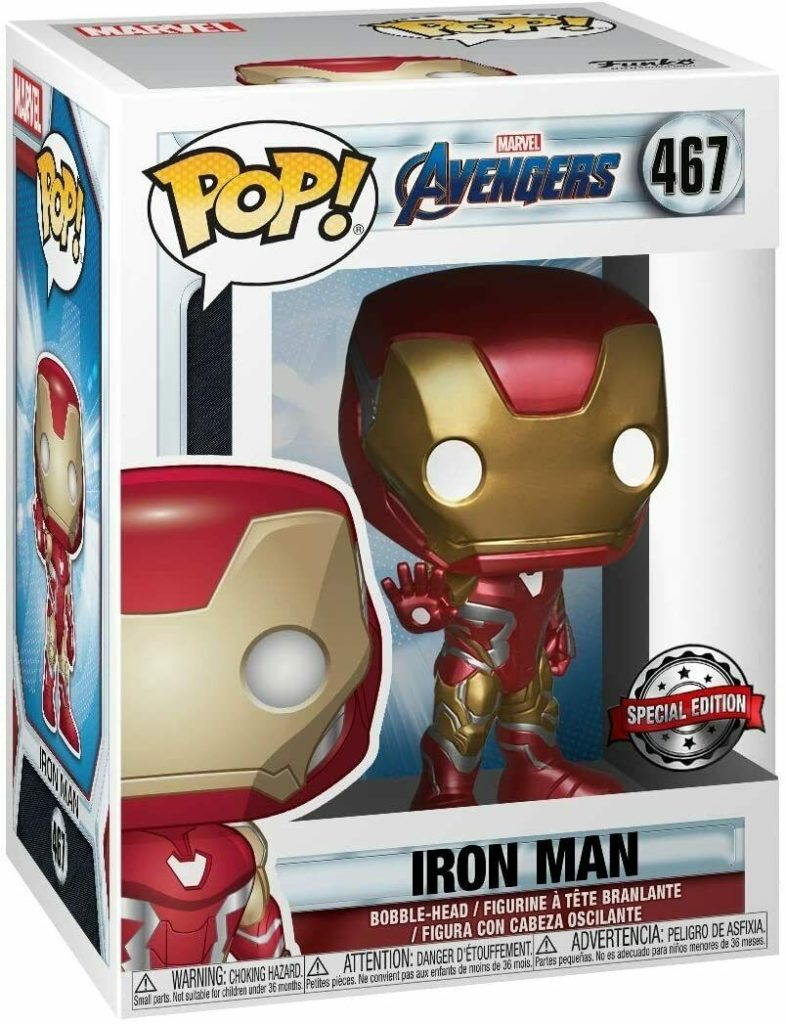 Figure in vinile Funko Pop di Iron Man nella sua scatola originale con adesivo edizione speciale.