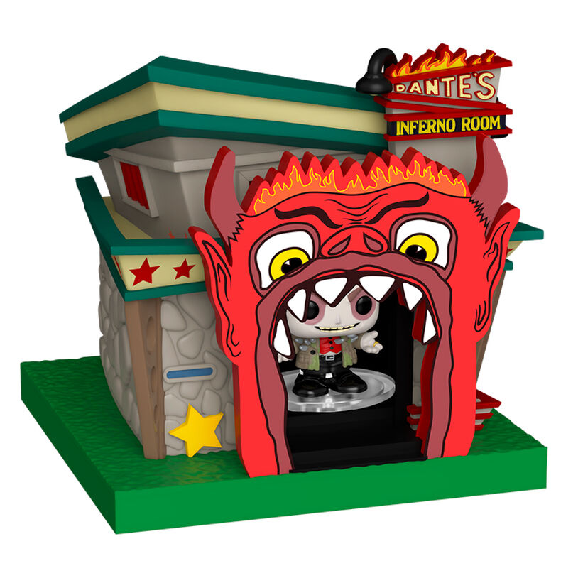 Figura de vinilo de Dante's Inferno Room con una gran entrada de diablo rojo, dientes afilados y una figura dentro.