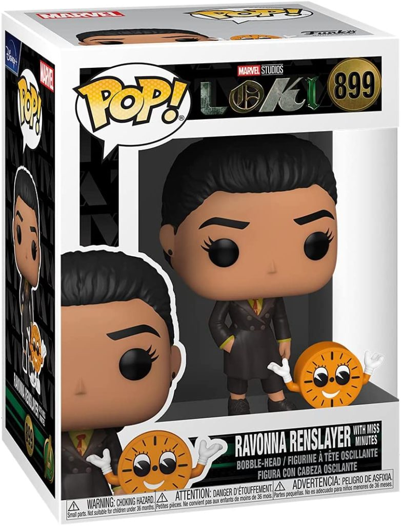 Figura Funko Pop de Ravonna Renslayer con Miss Minutes en su caja.