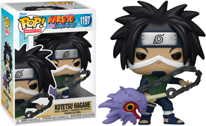 Figura de vinilo Funko Pop de Kotetsu Hagane sosteniendo un arma de cadena, junto a su caja.