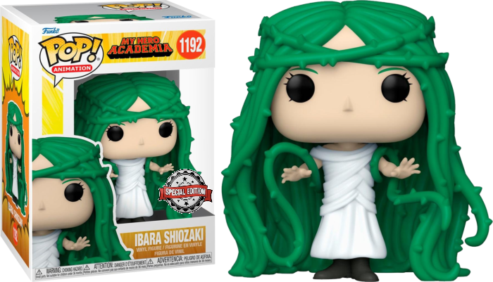 Figura Funko Pop Ibara Shiozaki z długimi zielonymi włosami z kolcami i w białej sukience, w pudełku i obok.