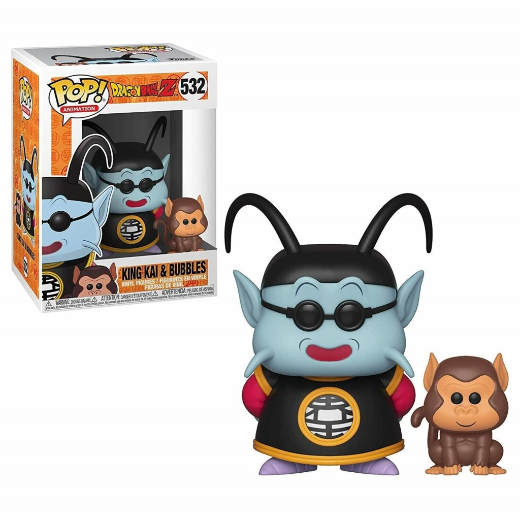 Funko Pop King Kai und Bubbles Vinyl-Figuren mit ihrer Verpackung.