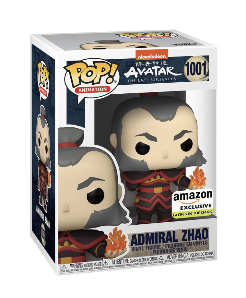 Figurka Funko Pop! Animation przedstawiająca admirała Zhao z serialu Avatar: Legenda Aanga w pudełku.