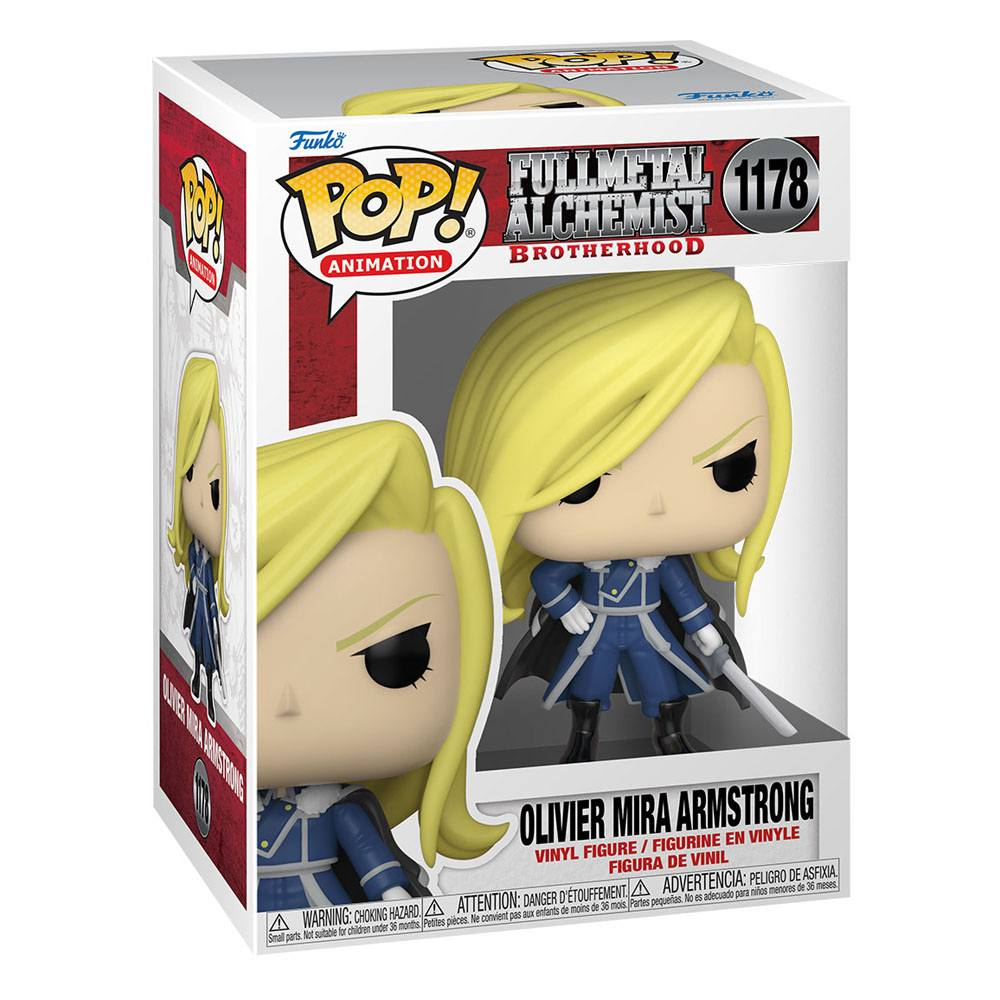 Figurine en vinyle Funko Pop d'Olivier Mira Armstrong de Fullmetal Alchemist en boîte.