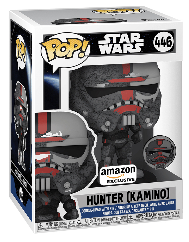 Star Wars Funko Pop Figur von Hunter aus Kamino in einer Box mit Amazon exklusiv Abzeichen.