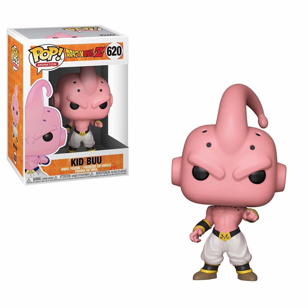 Kid Buu Funko Pop Vinylfigur in pink mit Verpackung.