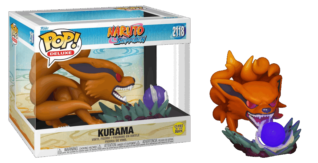 Figura Funko Pop Deluxe de Naruto Shippuden Kurama en caja y fuera de ella.