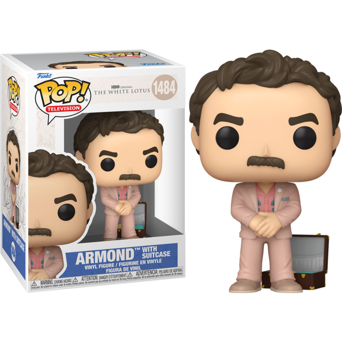 Figura de vinilo Funko Pop de Armond con maleta y su caja.