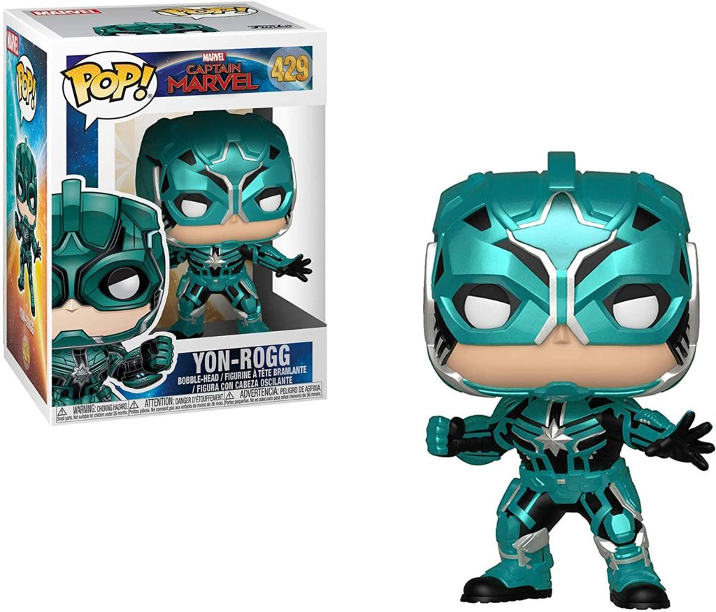 Yon-Rogg Funko Pop Figur in grünem Anzug mit Verpackung.